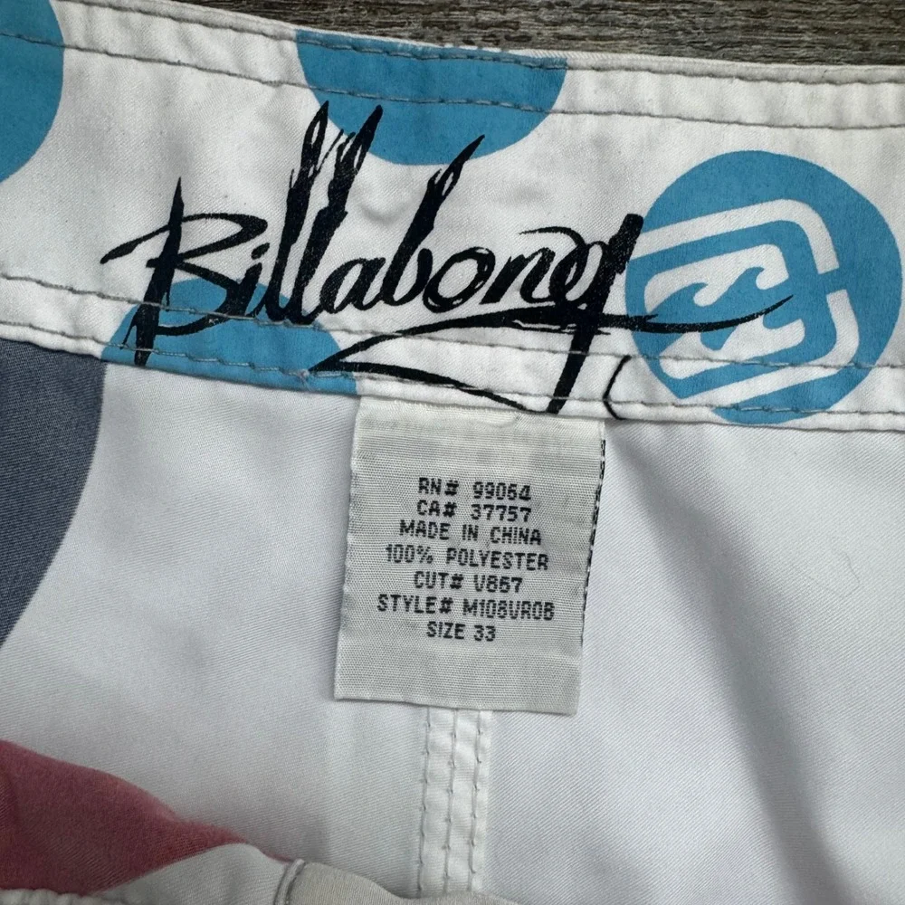 Billabong Vintage Y2K Board Shorts Surf Sz 33 Embroidered White Multi Polka Dot